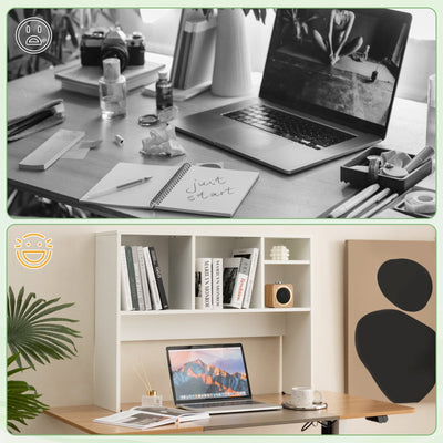 Computer Desktop Bookcase with 4 Cubbies and Open Back Compartment