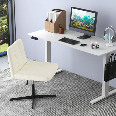 PU Leather Upholstered Cross-legged Office Chair with Oversized U-shaped Seat for Home Office Make Up