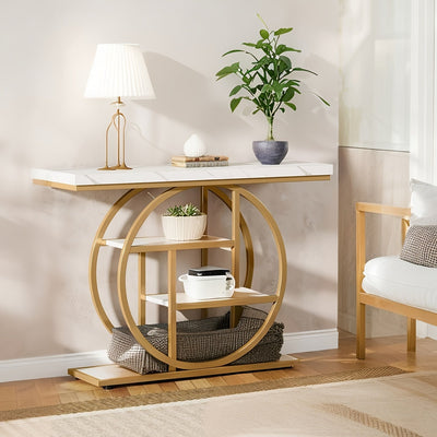 Luxury Gold Console Table with Marble Top, Modern Entryway Sofa Table