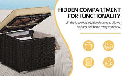 Costoffs 2PCS Rattan Storage Ottomans with Cushions – Outdoor Wicker Footstools & Side Tables for Patio, Garden & Balcony