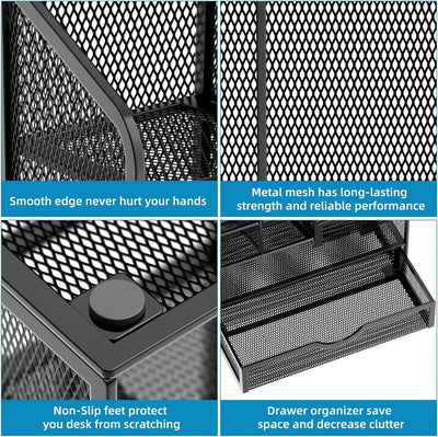 Iron Mesh Desk Organizer Multi-Layer Stationery Storage Box Office School Supplies