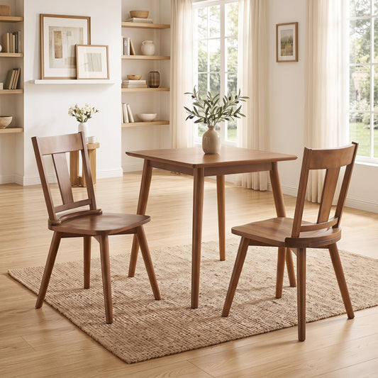 Pair of solid wood dining chairs with ergonomic backrests