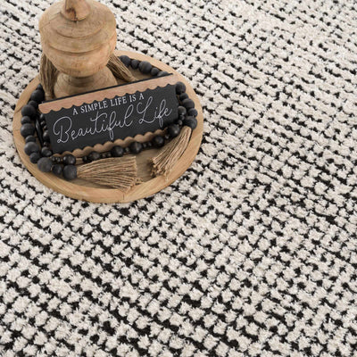 Keita Cream & Black Grid Plush Rug