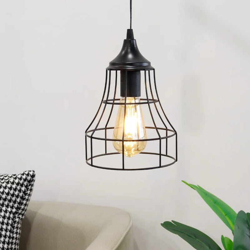 9.5"H Hanging Lamp Black Battery Powered(Geometry)