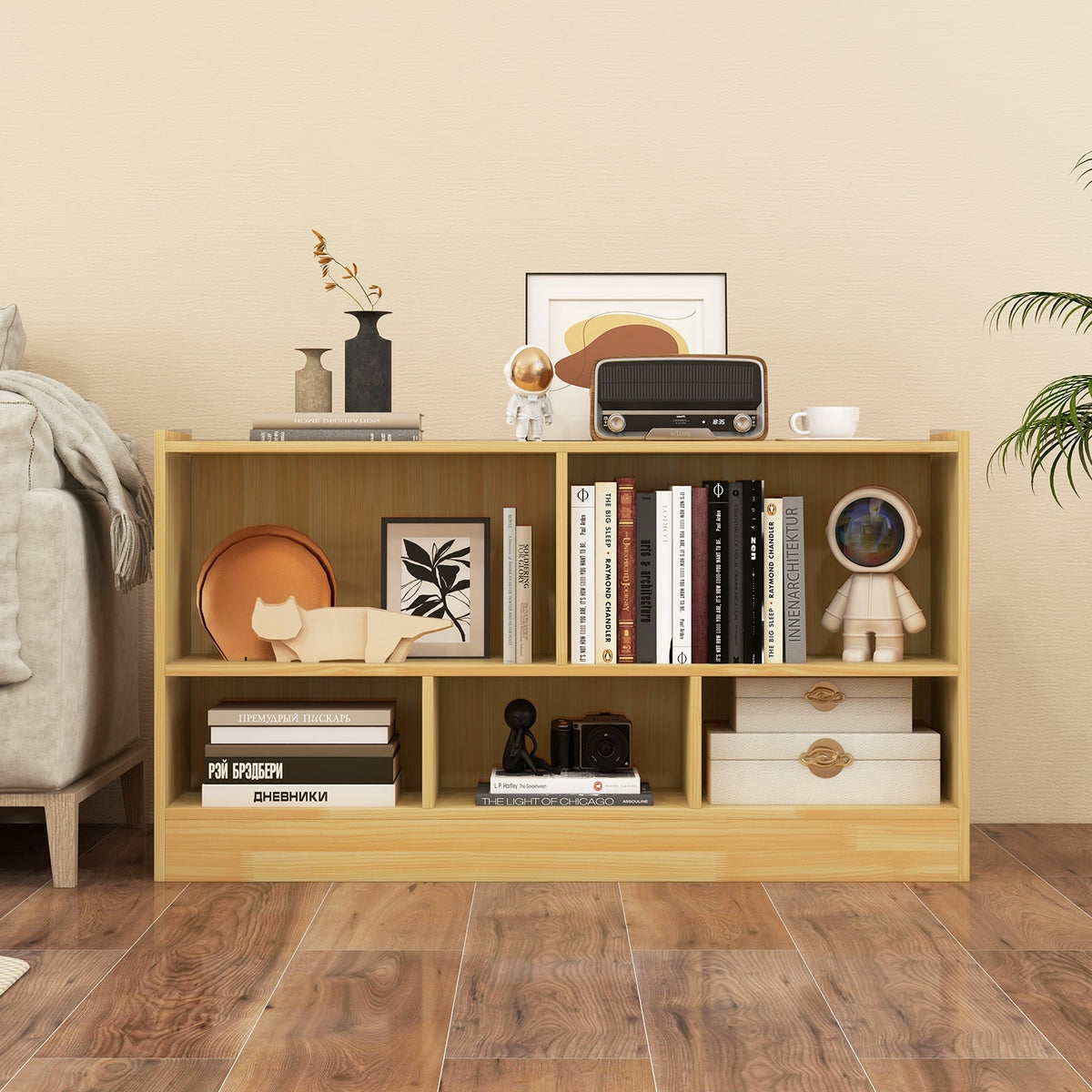 Kids 2-Shelf Bookcase 5-Cube Wood Toy Storage Cabinet Organizer