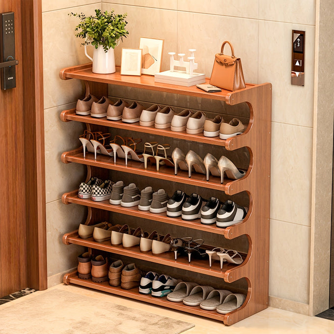 Bamboo shoe rack organizer with five or six tiers