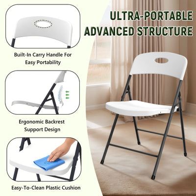 2/4/6 Pack White Plastic Folding Chairs Heavy Duty Metal Frame Indoor Outdoor