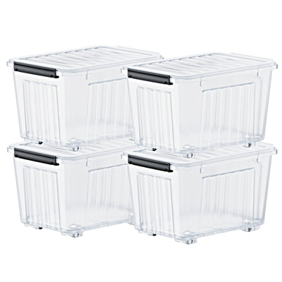72/97QT Storage Box with Wheels & Lid – Stackable Heavy Duty Organizer 4-6-Pack