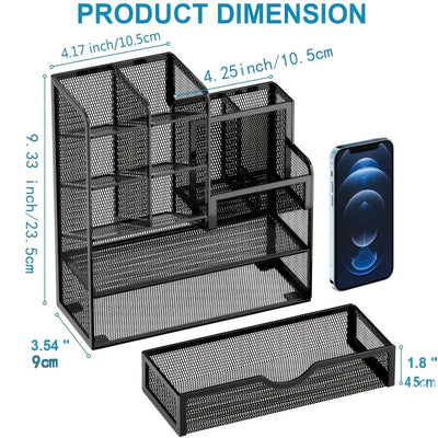 Iron Mesh Desk Organizer Multi-Layer Stationery Storage Box Office School Supplies