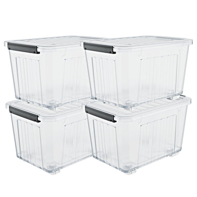 72/97QT Storage Box with Wheels & Lid – Stackable Heavy Duty Organizer 4-6-Pack
