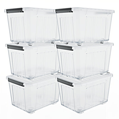 72/97QT Storage Box with Wheels & Lid – Stackable Heavy Duty Organizer 4-6-Pack