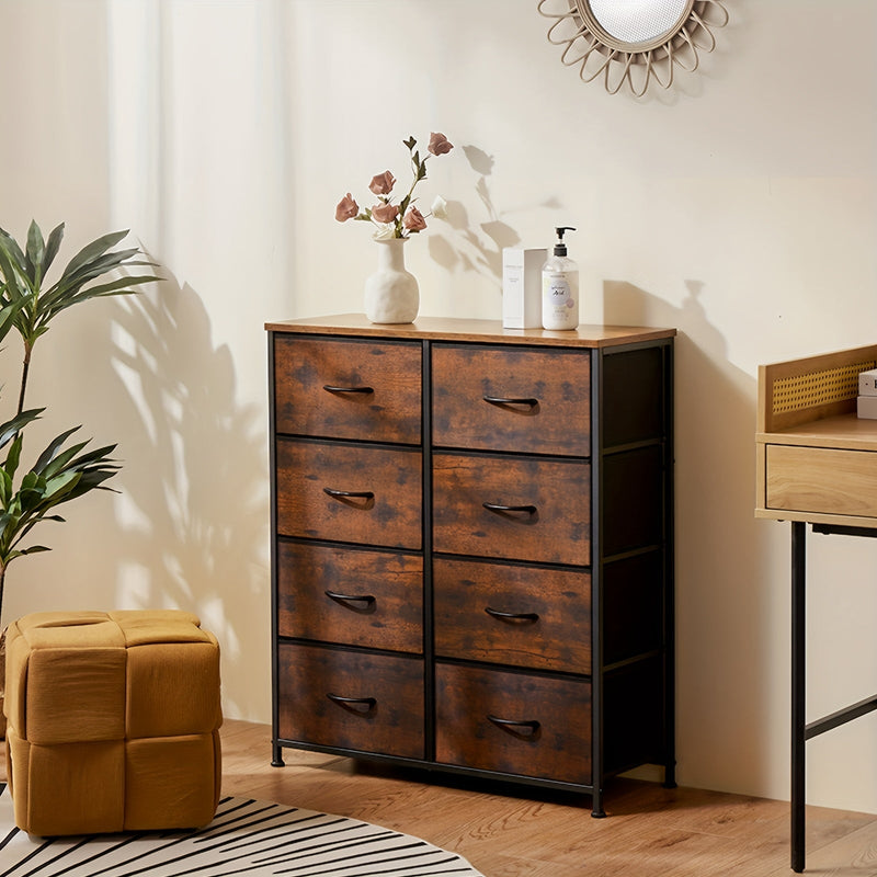 Eight drawer fabric dresser storage organizer with a metal frame