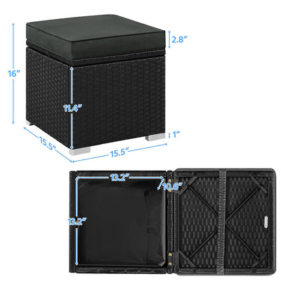 Costoffs 2PCS Rattan Storage Ottomans with Cushions – Outdoor Wicker Footstools & Side Tables for Patio, Garden & Balcony