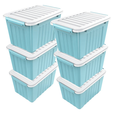72/97QT Storage Box with Wheels & Lid – Stackable Heavy Duty Organizer 4-6-Pack