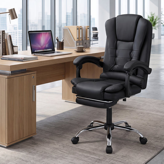 Office chair reclined with the footrest extended