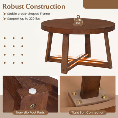 Round Coffee Table 30 Inch with Solid Wood Legs