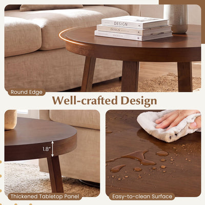 Round Coffee Table 30 Inch with Solid Wood Legs