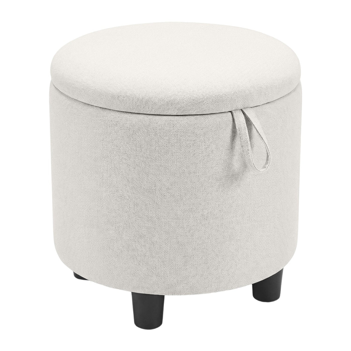 Round Storage Ottoman Linen Fabric Upholstered Footrest Stool