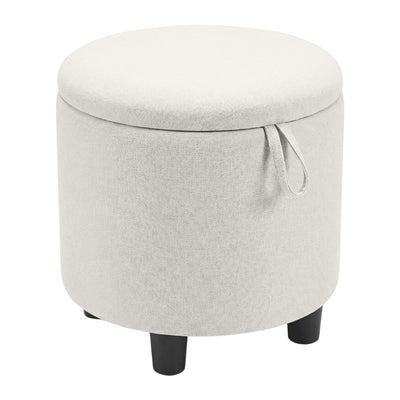Round Storage Ottoman Linen Fabric Upholstered Footrest Stool