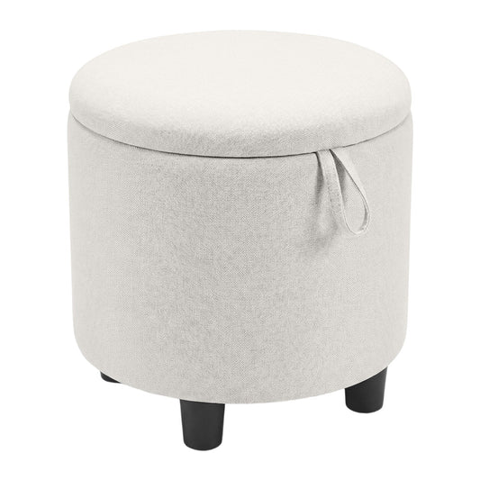 Round Storage Ottoman Linen Fabric Upholstered Footrest Stool
