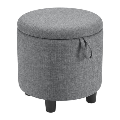 Round Storage Ottoman Linen Fabric Upholstered Footrest Stool