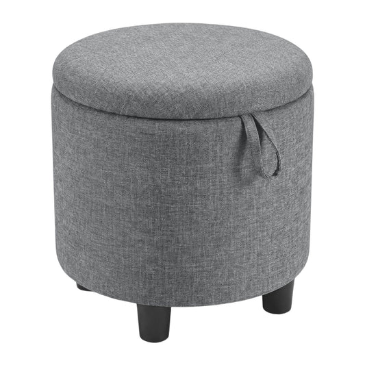 Round Storage Ottoman Linen Fabric Upholstered Footrest Stool