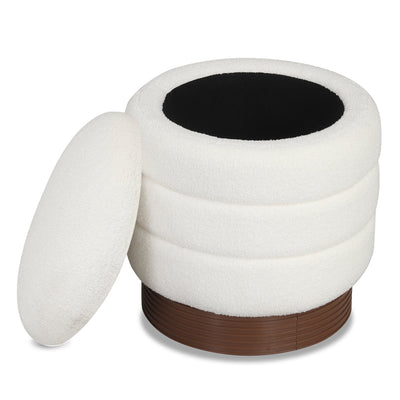 Round Storage Ottoman with Acacia Wood Frame for Living Room