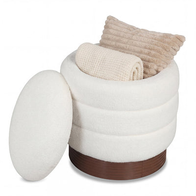 Round Storage Ottoman with Acacia Wood Frame for Living Room