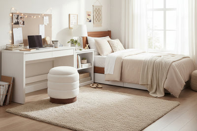 Round Storage Ottoman with Acacia Wood Frame for Living Room