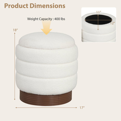 Round Storage Ottoman with Acacia Wood Frame for Living Room
