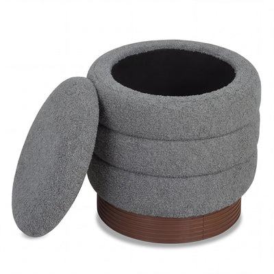 Round Storage Ottoman with Acacia Wood Frame for Living Room