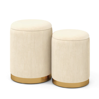 Velvet/Linen Fabric Storage Ottoman Set of 2