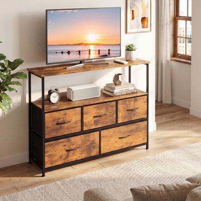 TV Stand Dresser for 45 Inch TV 5 Fabric Drawer Entertainment Center