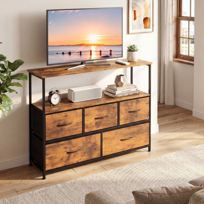 TV Stand Dresser for 45 Inch TV 5 Fabric Drawer Entertainment Center