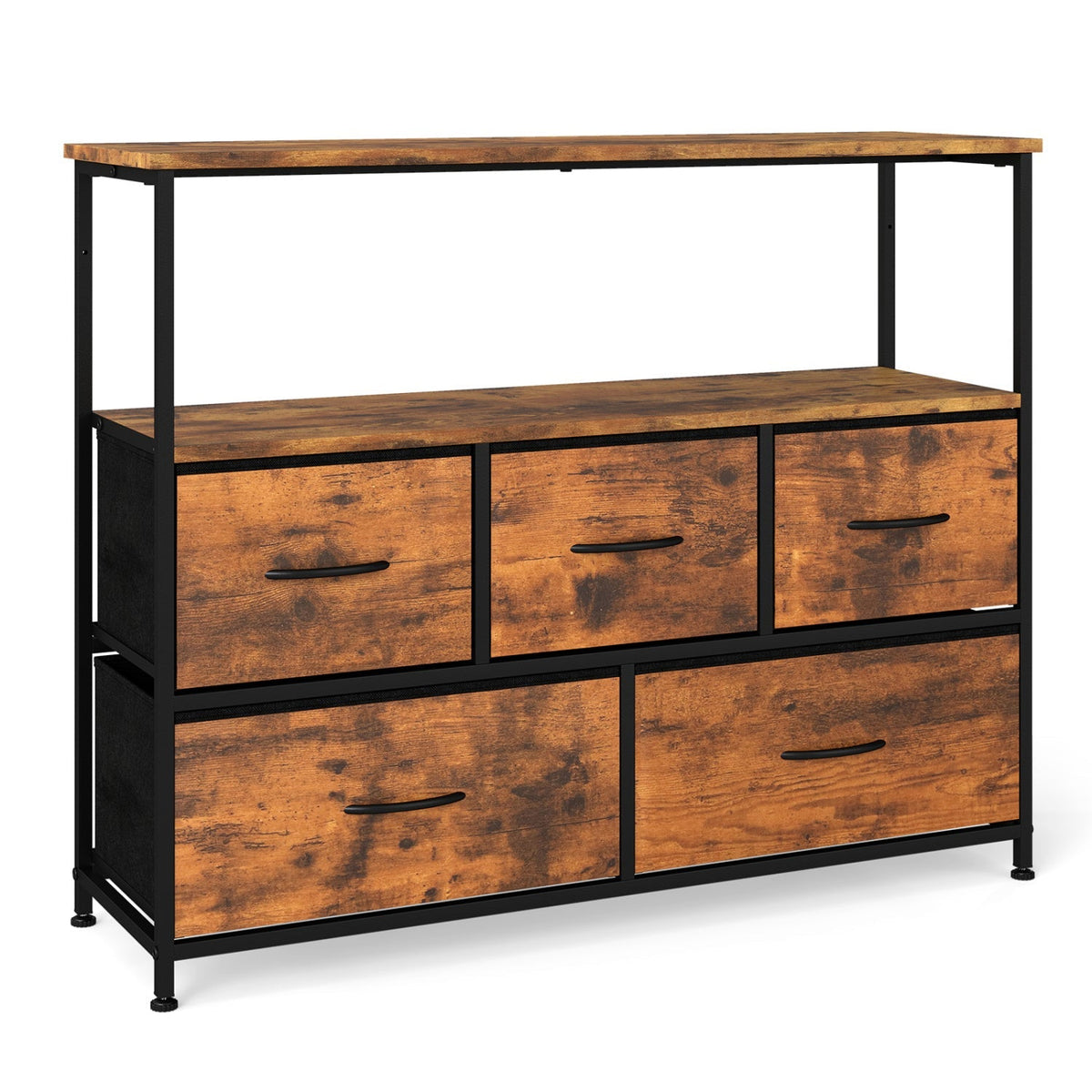 TV Stand Dresser for 45 Inch TV 5 Fabric Drawer Entertainment Center