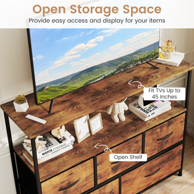 TV Stand Dresser for 45 Inch TV 5 Fabric Drawer Entertainment Center