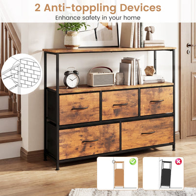 TV Stand Dresser for 45 Inch TV 5 Fabric Drawer Entertainment Center