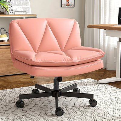 27" Wide Criss Cross Office Chair with Wheels – Adjustable Swivel Armless Vanity Desk Chair with Back Support