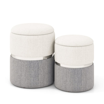 Velvet/Linen Fabric Storage Ottoman Set of 2