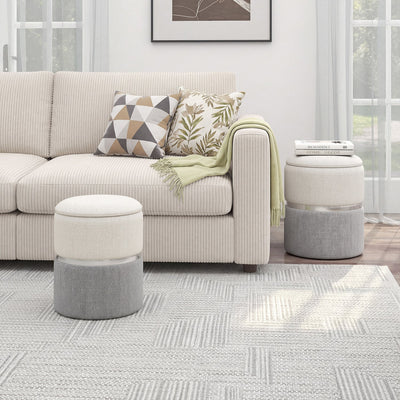 Velvet/Linen Fabric Storage Ottoman Set of 2