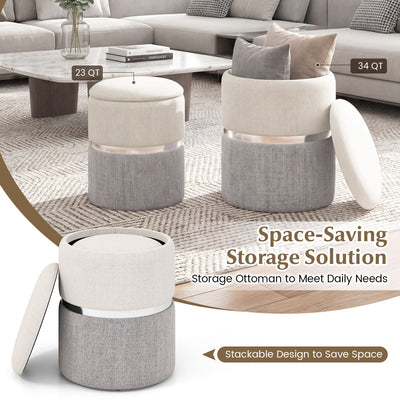 Velvet/Linen Fabric Storage Ottoman Set of 2