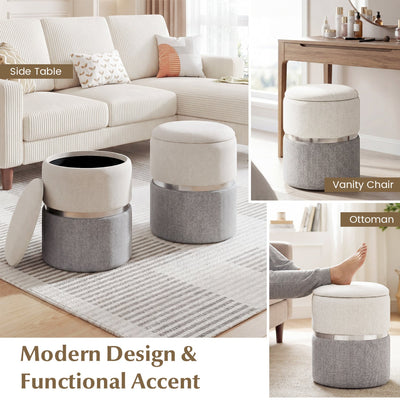 Velvet/Linen Fabric Storage Ottoman Set of 2
