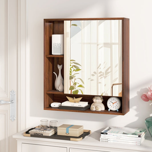 Wall mounted bathroom cabinet with a single mirrored door