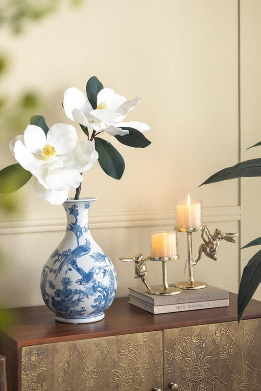 7x4x7.5' Gold Rabbit Pillar Candle Holder with Clear Glass Hurricane Shade