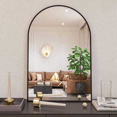 24x36 Inch Black Metal Framed Arched Bathroom Mirror
