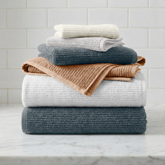Six-piece ribbed cotton bath towel set from the Georgiana collection
