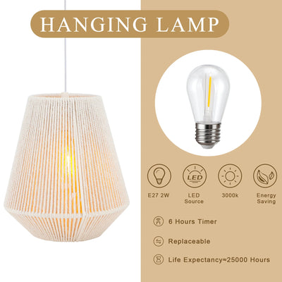 8" H Woven Hemp Rope Battery Powered Hanging Lamp