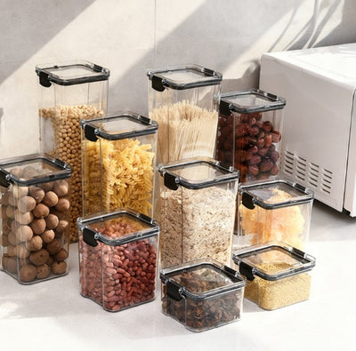 Airtight Square Storage Jars with Lids – Food-Grade