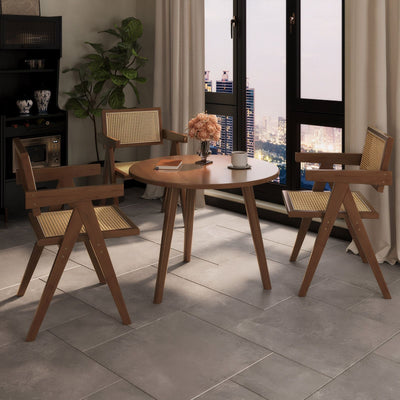 Modern Mid Century Dining Chairs (Set of 2), Rattan Accent Chairs, Comfy Armchairs, Outdoor Wood Chairs With Armrest - Walnut