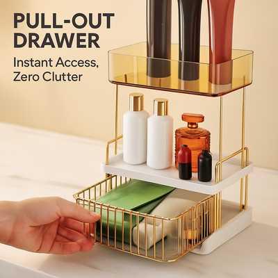3-Tier Vanity Makeup Organizer with Drawer, Large Capacity